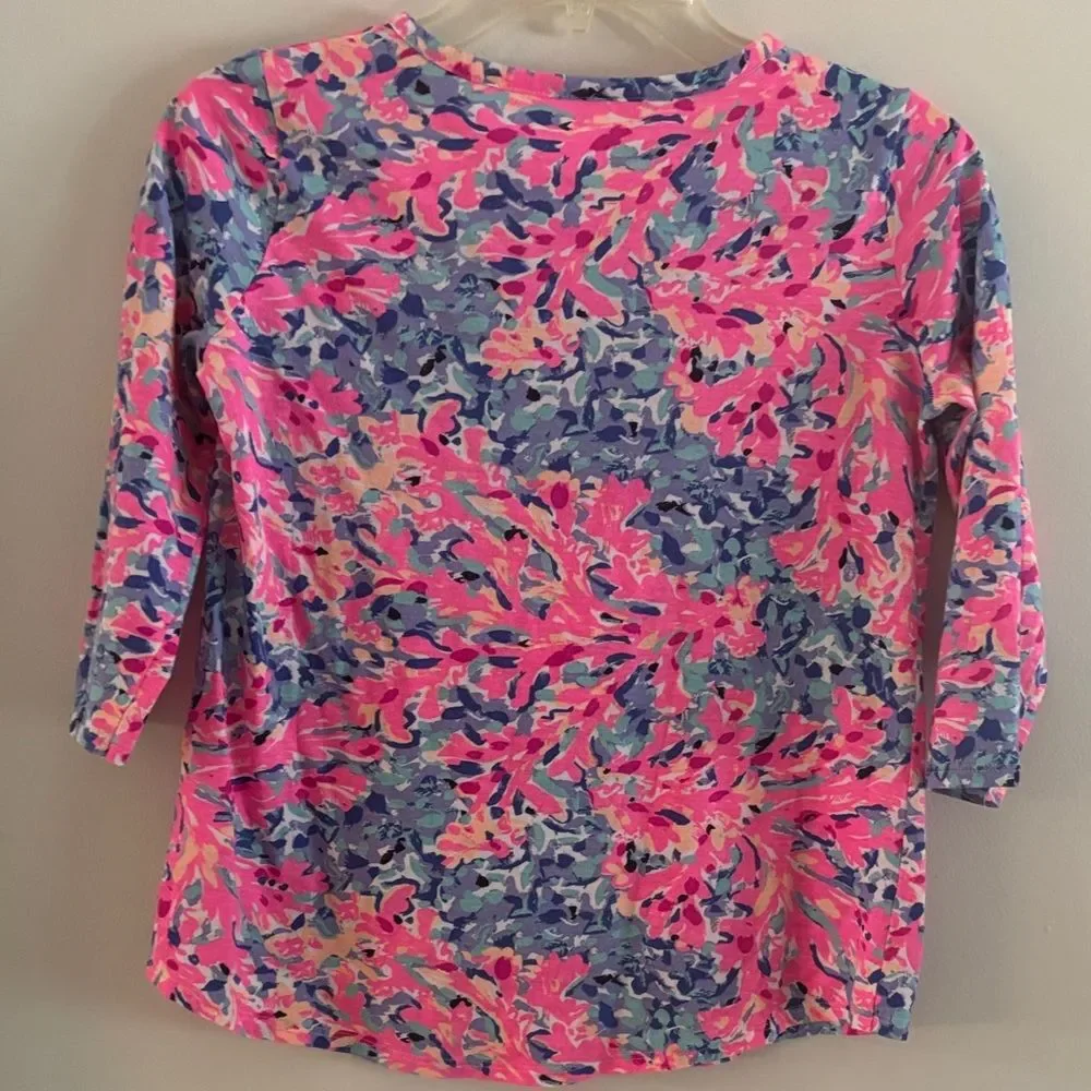 Lilly Pulitzer Alessia Pink & Blue 3/4 Sleeve Top XL